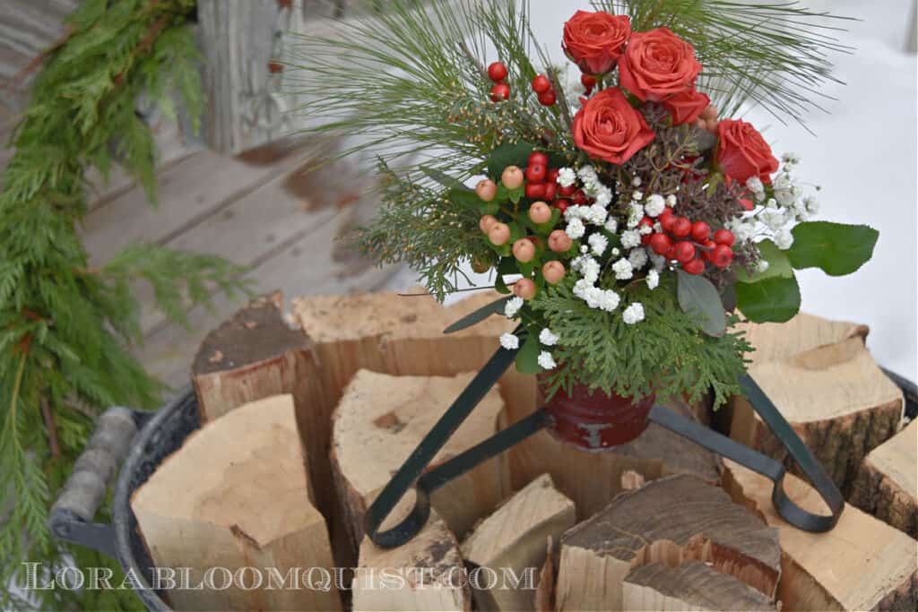 Vintage Christmas tree stand with flowers