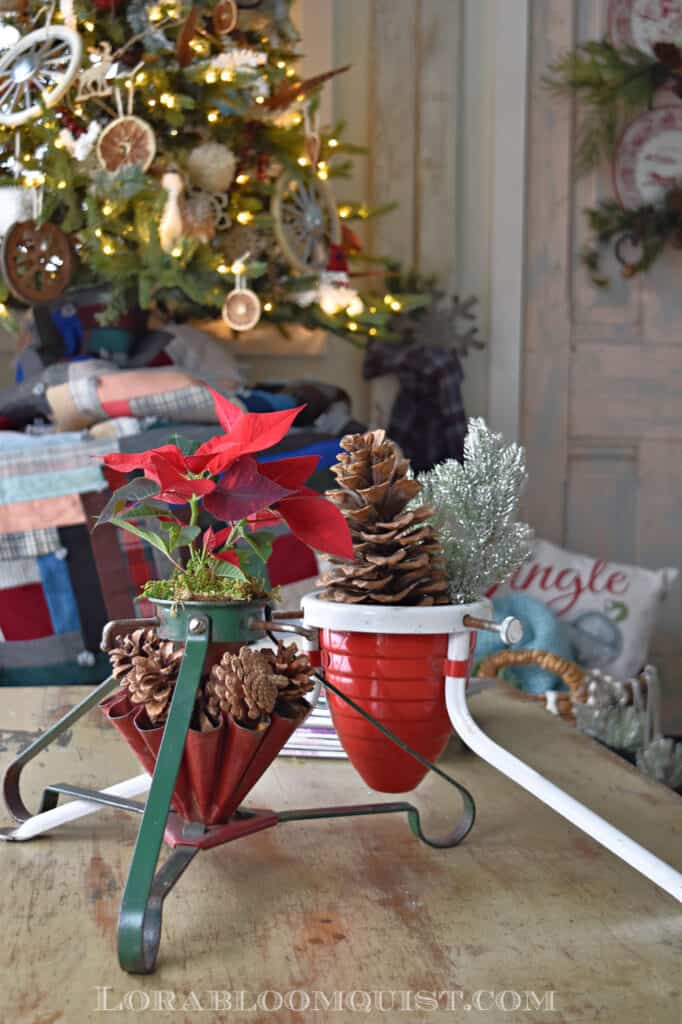 Old tree stands decorated.