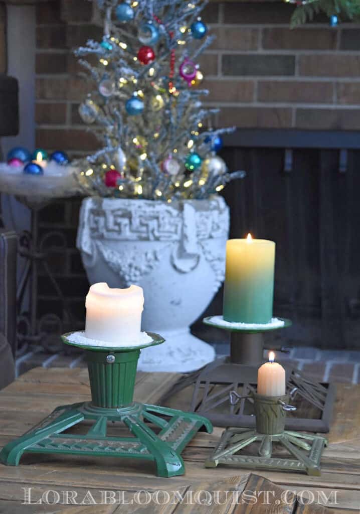 Vintage tree stands with candles