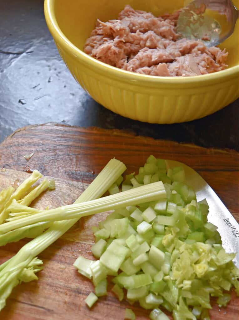 Cutting up celery.