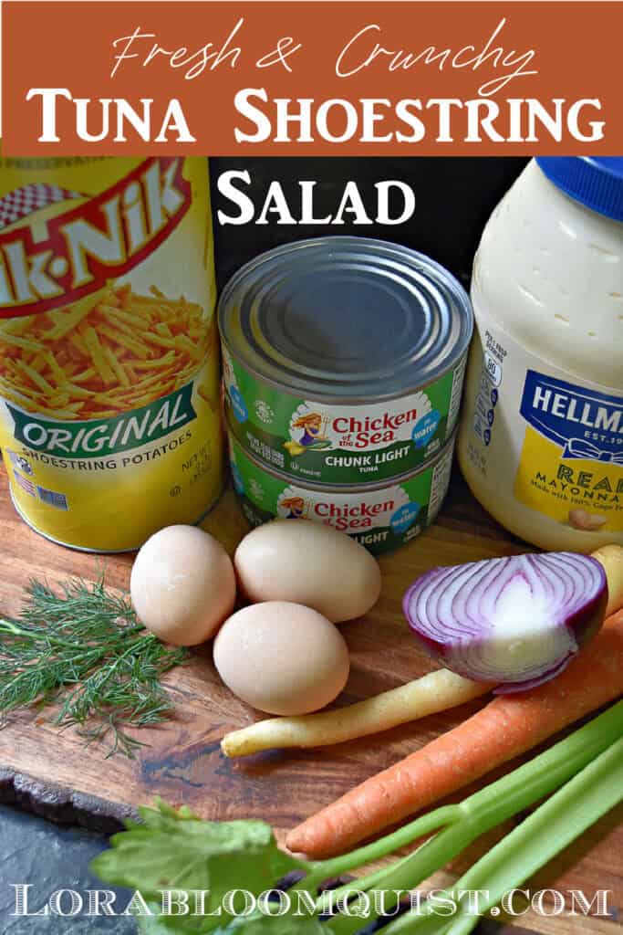 Ingredients for tuna shoestring salad.