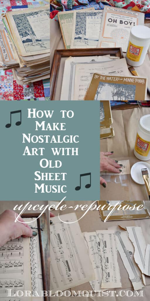 Old sheet music being crafted into nostalgic framed art.