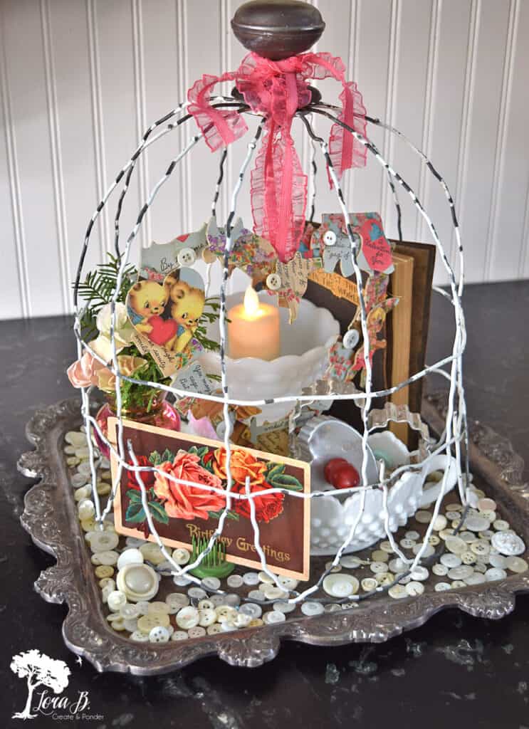 Upcycled Garden fencing Valentine cloche vignette