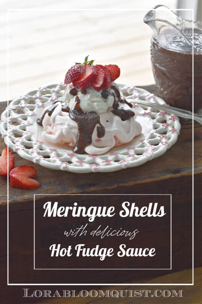 Meringue Shell with Hot Fudge Sauce