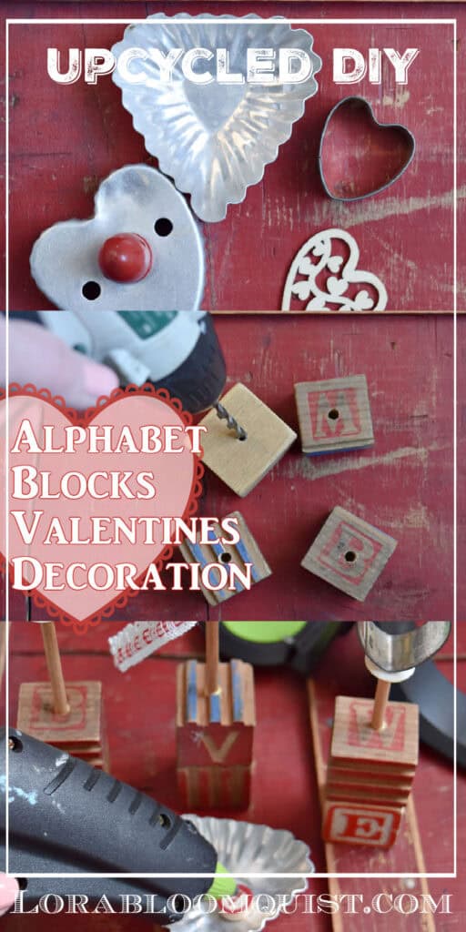 Vintage cookie cutters upcycled with old wooden alphabet blocks as DIY Valentines Decorations.