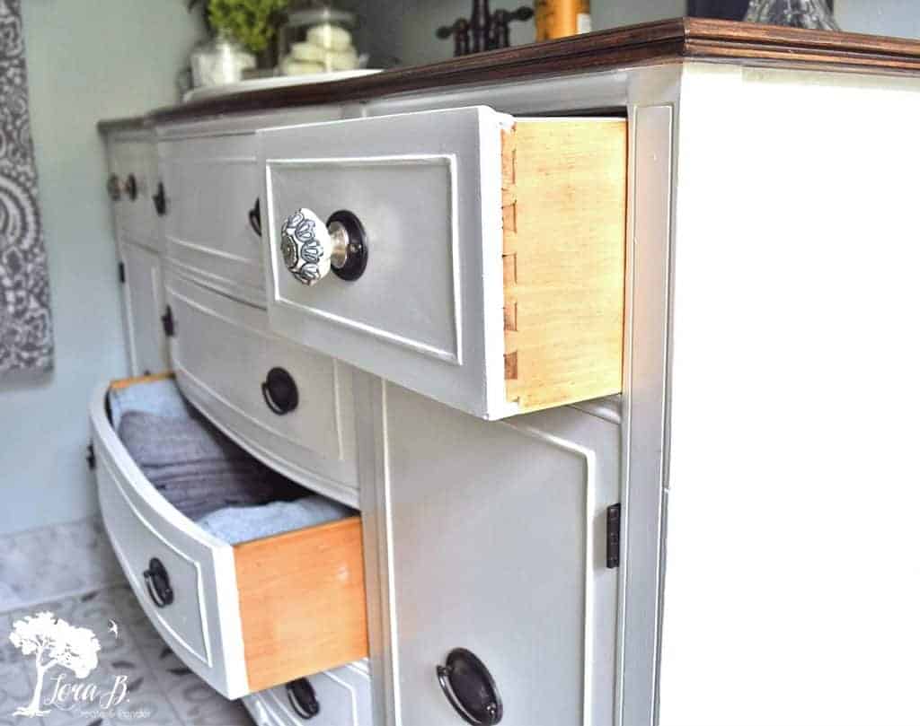 vintage buffet repurposed into vanity