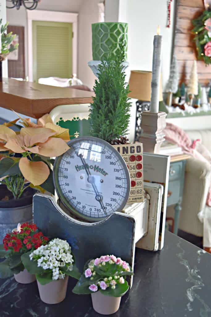 Vintage Health o Meter floor scale as kitchen decor.