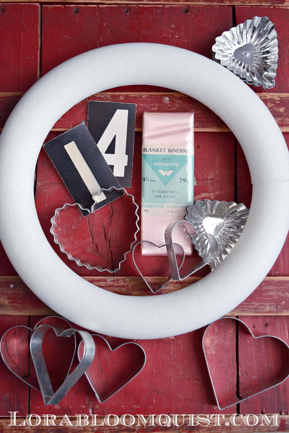 Styrofoam wreath and old cookie cutters to craft a DIY Valentines wreath