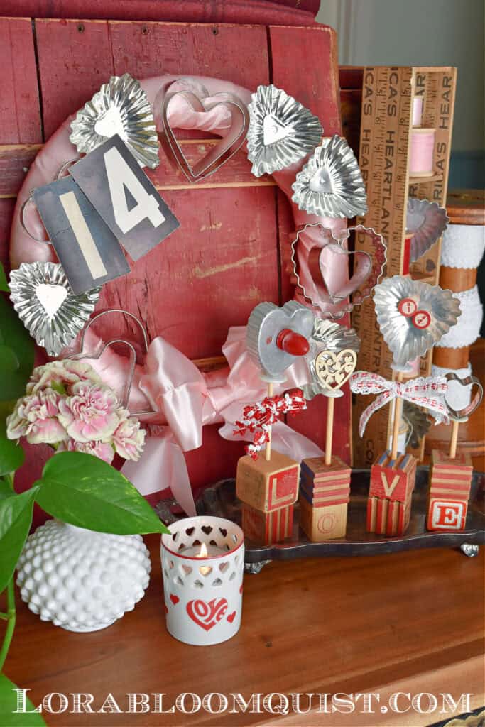 DIY Vintage Valentines decorations with repurposed thrifted finds.