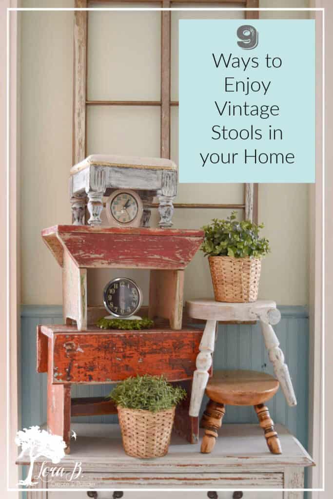 Display of Vintage stools stacked