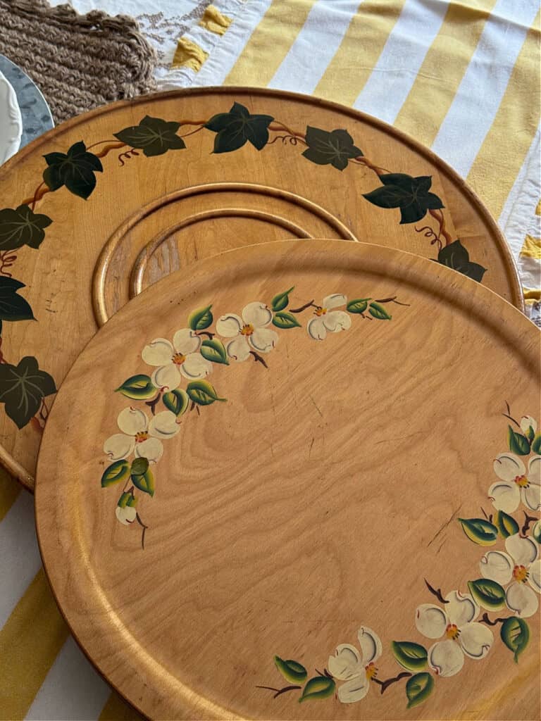 Vintage wooden painted platters.
