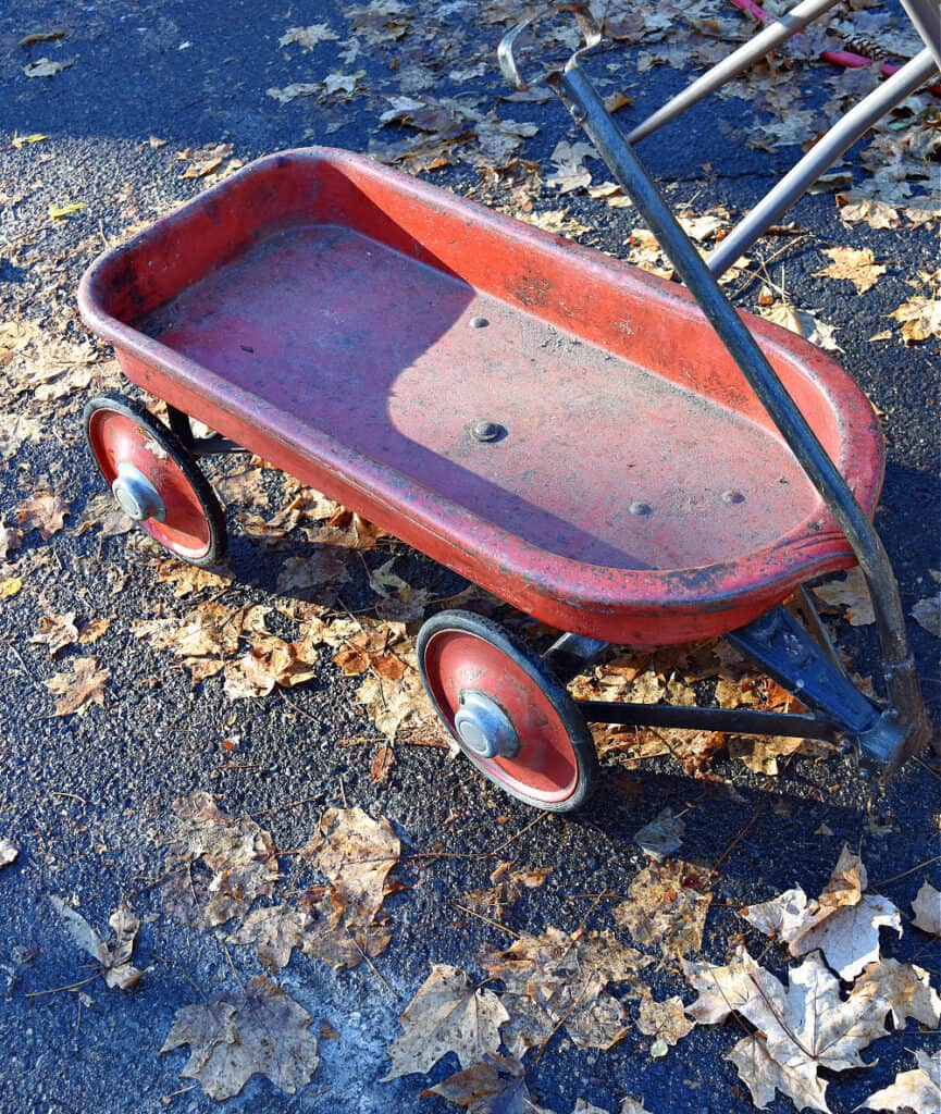 Vintage red metal wagon