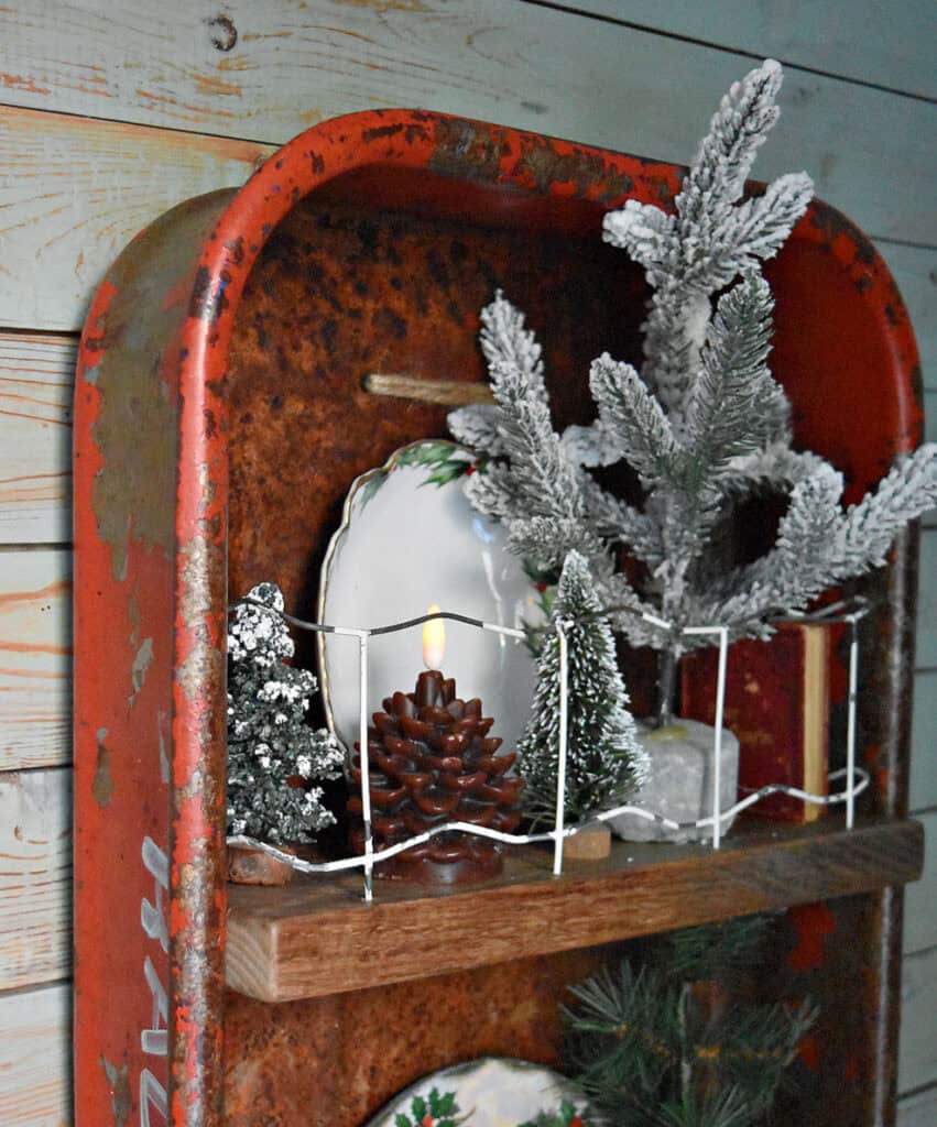 Old red wagon upcycled shelf.