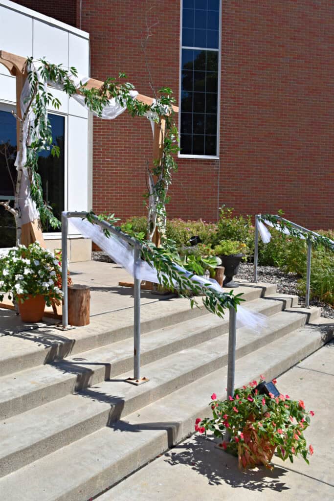 Decorated arbor for wedding reception.