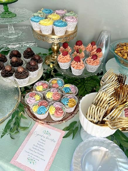 Cupcake buffet for wedding celebration.