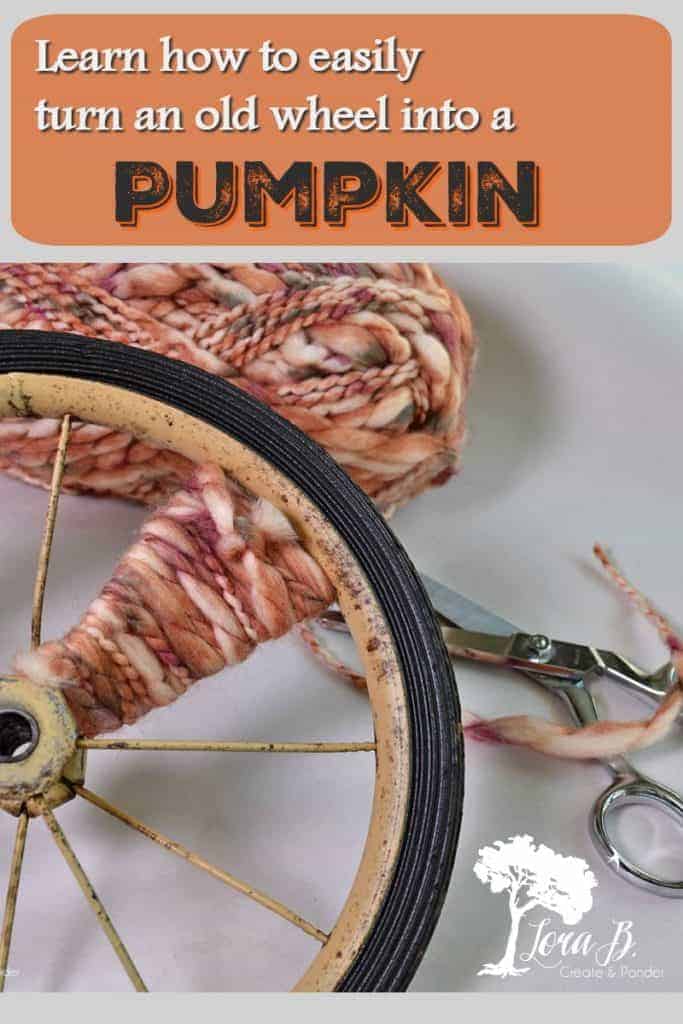 how to repurpose a vintage wheel into a pumpkin