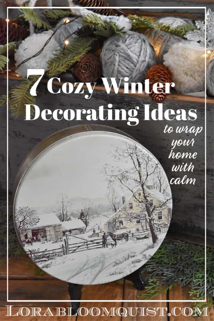 Vintage tin as winter decor.