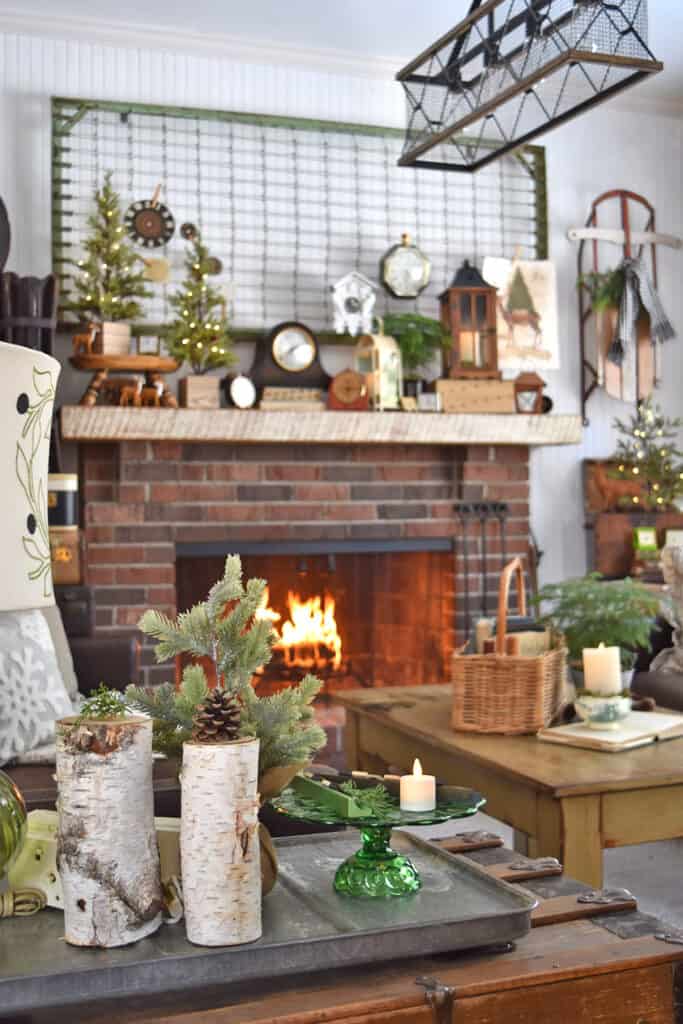 Winter decorated mantel