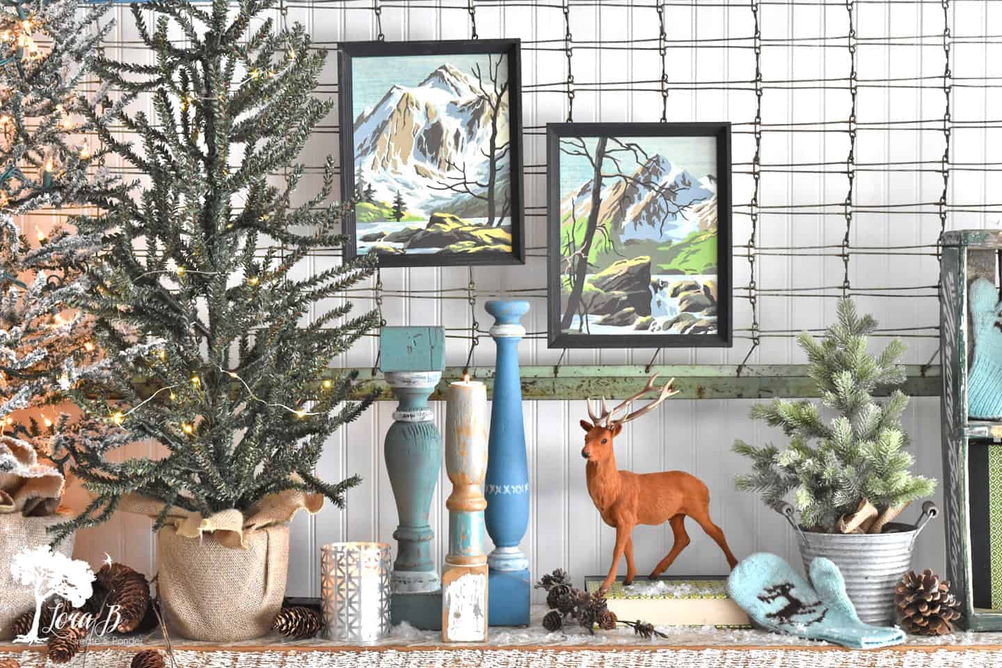 Frosty Winter Mantel Decor with Blues and Greens