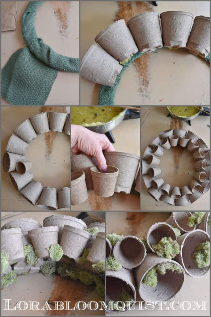 Crafting a peat pot wreath