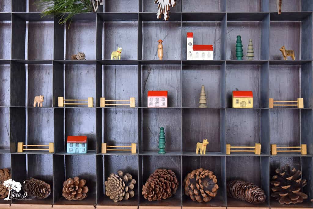 Miniature wooden houses on display