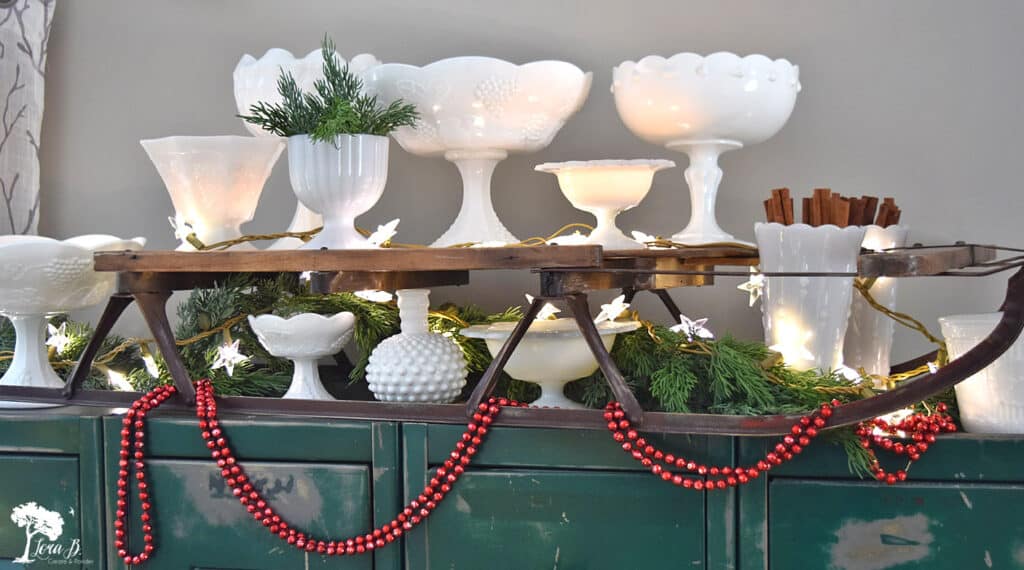 Vintage milkglass collection as Christmas decor