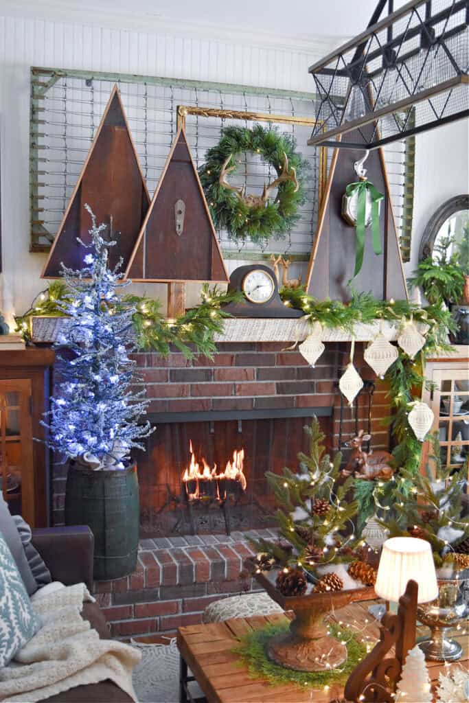 Christmas decorated living room with upcycled vintage style