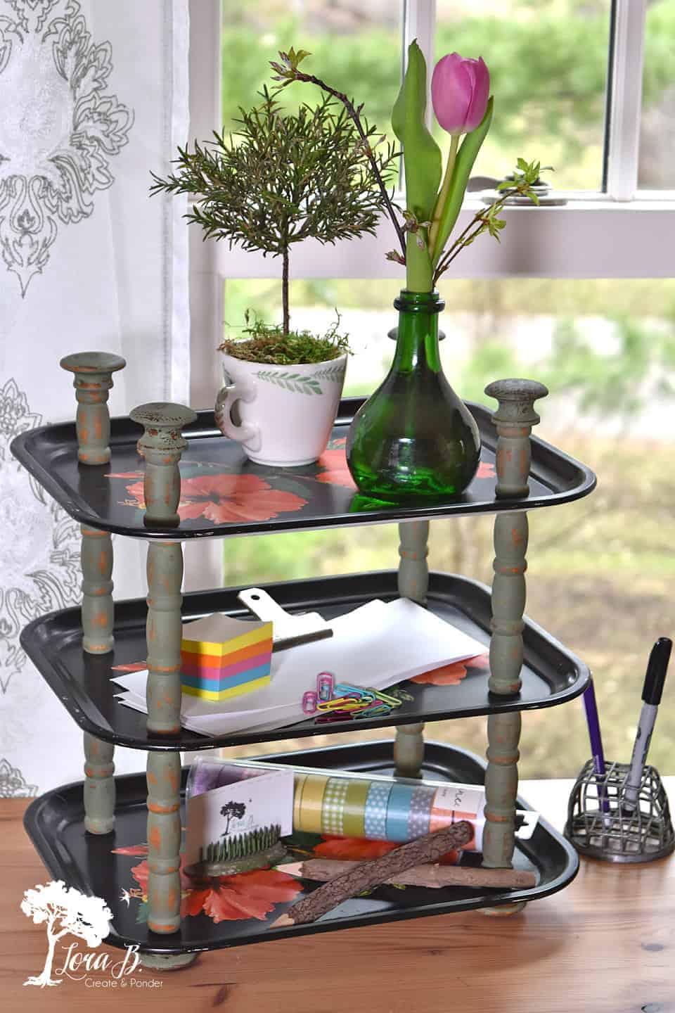 How to Upcycle Vintage Metal Trays into a Tiered Stand - Lora Bloomquist~Create & Ponder